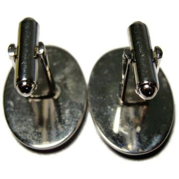 Vintage Shields Purple Silver Tone Etched Oval Cufflinks Tux Shirt Dress Suit - Picture 7 of 8
